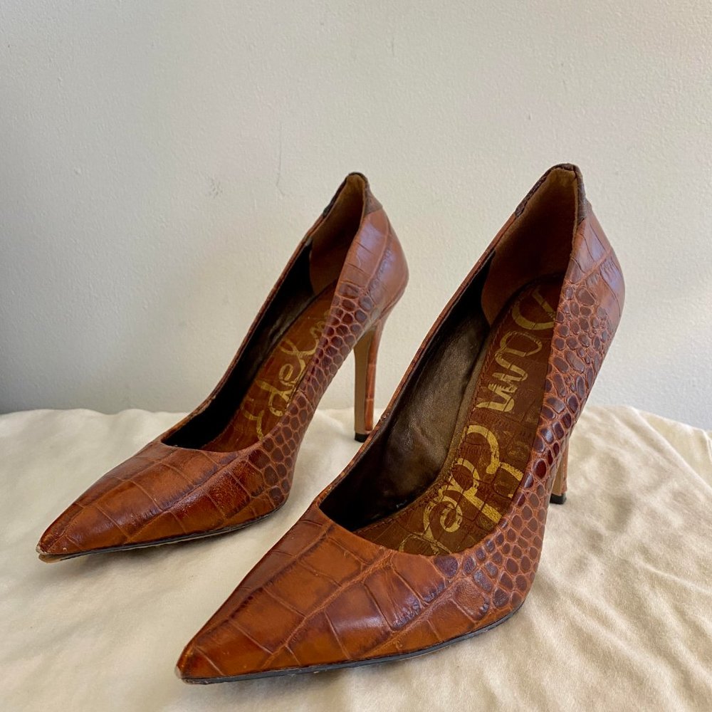 Sam Edelman Crocodile-Embossed Leather Pumps